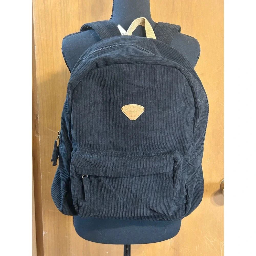 Billabong Black Corduroy Backpack Canvas Straps School Travel Casual Bag NWT
